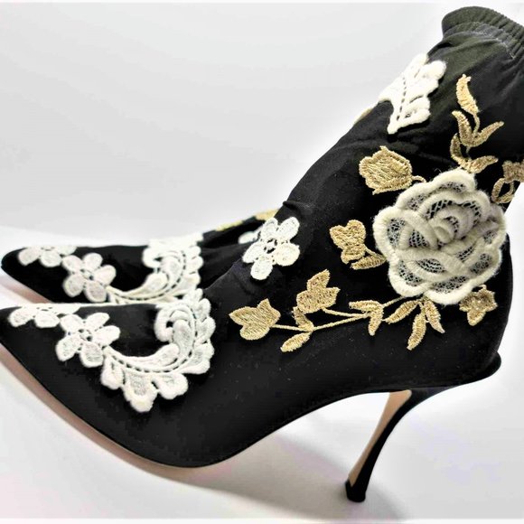 Dolce & Gabbana Shoes - Dolce & Gabbana black stocking style heel with floral embroidery